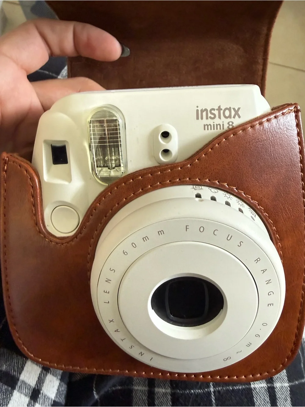 Brown PU Leather Instax Camera Bag Case with Detachable Strap EUC Instax Mini 8